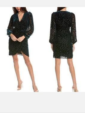 Velvet Burnout Wrap Mini Dress in Deep Teal